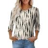 imageOFEEFAN 34 Length Sleeve Womens Tops Dressy Casual Spring Summer Round Neck Loose Fit Casual Eyelet ShirtsDark Spot