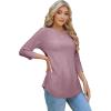 imageOFEEFAN 34 Length Sleeve Womens Tops Dressy Casual Spring Summer Round Neck Loose Fit Casual Eyelet ShirtsDusty Pink