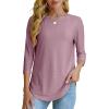 imageOFEEFAN 34 Length Sleeve Womens Tops Dressy Casual Spring Summer Round Neck Loose Fit Casual Eyelet ShirtsDusty Pink