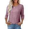 imageOFEEFAN 34 Length Sleeve Womens Tops Dressy Casual Spring Summer Round Neck Loose Fit Casual Eyelet ShirtsDusty Pink