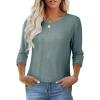 imageOFEEFAN 34 Length Sleeve Womens Tops Dressy Casual Spring Summer Round Neck Loose Fit Casual Eyelet ShirtsGreen