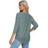 imageOFEEFAN 34 Length Sleeve Womens Tops Dressy Casual Spring Summer Round Neck Loose Fit Casual Eyelet ShirtsGreen