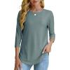 imageOFEEFAN 34 Length Sleeve Womens Tops Dressy Casual Spring Summer Round Neck Loose Fit Casual Eyelet ShirtsGreen