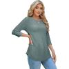 imageOFEEFAN 34 Length Sleeve Womens Tops Dressy Casual Spring Summer Round Neck Loose Fit Casual Eyelet ShirtsGreen