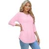 imageOFEEFAN 34 Length Sleeve Womens Tops Dressy Casual Spring Summer Round Neck Loose Fit Casual Eyelet ShirtsPink