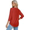 imageOFEEFAN 34 Length Sleeve Womens Tops Dressy Casual Spring Summer Round Neck Loose Fit Casual Eyelet ShirtsRed