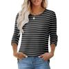 imageOFEEFAN 34 Length Sleeve Womens Tops Dressy Casual Spring Summer Round Neck Loose Fit Casual Eyelet ShirtsWhite Stripe