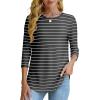 imageOFEEFAN 34 Length Sleeve Womens Tops Dressy Casual Spring Summer Round Neck Loose Fit Casual Eyelet ShirtsWhite Stripe