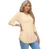 imageOFEEFAN 34 Length Sleeve Womens Tops Dressy Casual Spring Summer Round Neck Loose Fit Casual Eyelet ShirtsYellow
