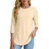 imageOFEEFAN 34 Length Sleeve Womens Tops Dressy Casual Spring Summer Round Neck Loose Fit Casual Eyelet ShirtsYellow
