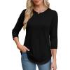 imageOFEEFAN 34 Length Sleeve Womens Tops Round Neck Blouses Dressy Casual Basic Pleated Shirts 2025Black