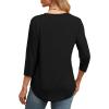 imageOFEEFAN 34 Length Sleeve Womens Tops Round Neck Blouses Dressy Casual Basic Pleated Shirts 2025Black