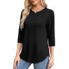 imageOFEEFAN 34 Length Sleeve Womens Tops Round Neck Blouses Dressy Casual Basic Pleated Shirts 2025Black