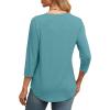 imageOFEEFAN 34 Length Sleeve Womens Tops Round Neck Blouses Dressy Casual Basic Pleated Shirts 2025Blue Green