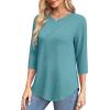 imageOFEEFAN 34 Length Sleeve Womens Tops Round Neck Blouses Dressy Casual Basic Pleated Shirts 2025Blue Green