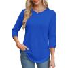 imageOFEEFAN 34 Length Sleeve Womens Tops Round Neck Blouses Dressy Casual Basic Pleated Shirts 2025Dark Blue