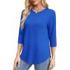 imageOFEEFAN 34 Length Sleeve Womens Tops Round Neck Blouses Dressy Casual Basic Pleated Shirts 2025Dark Blue