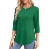 imageOFEEFAN 34 Length Sleeve Womens Tops Round Neck Blouses Dressy Casual Basic Pleated Shirts 2025Green