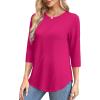 imageOFEEFAN 34 Length Sleeve Womens Tops Round Neck Blouses Dressy Casual Basic Pleated Shirts 2025Hot Pink