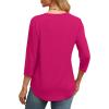 imageOFEEFAN 34 Length Sleeve Womens Tops Round Neck Blouses Dressy Casual Basic Pleated Shirts 2025Hot Pink
