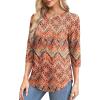 imageOFEEFAN 34 Length Sleeve Womens Tops Round Neck Blouses Dressy Casual Basic Pleated Shirts 2025Patternedboho Floral
