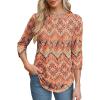 imageOFEEFAN 34 Length Sleeve Womens Tops Round Neck Blouses Dressy Casual Basic Pleated Shirts 2025Patternedboho Floral