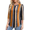imageOFEEFAN 34 Length Sleeve Womens Tops Round Neck Blouses Dressy Casual Basic Pleated Shirts 2025Patternedkhaki Stripe