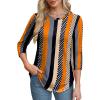 imageOFEEFAN 34 Length Sleeve Womens Tops Round Neck Blouses Dressy Casual Basic Pleated Shirts 2025Patternedkhaki Stripe