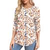 imageOFEEFAN 34 Length Sleeve Womens Tops Round Neck Blouses Dressy Casual Basic Pleated Shirts 2025Patternedleaf Printed
