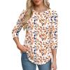 imageOFEEFAN 34 Length Sleeve Womens Tops Round Neck Blouses Dressy Casual Basic Pleated Shirts 2025Patternedleaf Printed