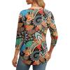 imageOFEEFAN 34 Length Sleeve Womens Tops Round Neck Blouses Dressy Casual Basic Pleated Shirts 2025Patternedorange Floral
