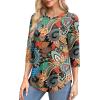 imageOFEEFAN 34 Length Sleeve Womens Tops Round Neck Blouses Dressy Casual Basic Pleated Shirts 2025Patternedorange Floral