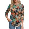 imageOFEEFAN 34 Length Sleeve Womens Tops Round Neck Blouses Dressy Casual Basic Pleated Shirts 2025Patternedorange Floral