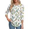 imageOFEEFAN 34 Length Sleeve Womens Tops Round Neck Blouses Dressy Casual Basic Pleated Shirts 2025Patternedwhite Print
