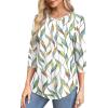 imageOFEEFAN 34 Length Sleeve Womens Tops Round Neck Blouses Dressy Casual Basic Pleated Shirts 2025Patternedwhite Print