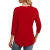 imageOFEEFAN 34 Length Sleeve Womens Tops Round Neck Blouses Dressy Casual Basic Pleated Shirts 2025Red