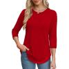 imageOFEEFAN 34 Length Sleeve Womens Tops Round Neck Blouses Dressy Casual Basic Pleated Shirts 2025Red