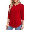 imageOFEEFAN 34 Length Sleeve Womens Tops Round Neck Blouses Dressy Casual Basic Pleated Shirts 2025Red