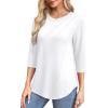 imageOFEEFAN 34 Length Sleeve Womens Tops Round Neck Blouses Dressy Casual Basic Pleated Shirts 2025White
