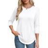 imageOFEEFAN 34 Length Sleeve Womens Tops Round Neck Blouses Dressy Casual Basic Pleated Shirts 2025White