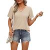 imageOFEEFAN Womens T Shirts V Neck Short Sleeve Casual Tops Loose Fit Basic Tees with Curved HemBeige