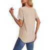imageOFEEFAN Womens T Shirts V Neck Short Sleeve Casual Tops Loose Fit Basic Tees with Curved HemBeige