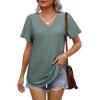 imageOFEEFAN Womens T Shirts V Neck Short Sleeve Casual Tops Loose Fit Basic Tees with Curved HemBgreen
