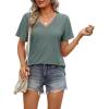 imageOFEEFAN Womens T Shirts V Neck Short Sleeve Casual Tops Loose Fit Basic Tees with Curved HemBgreen