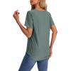 imageOFEEFAN Womens T Shirts V Neck Short Sleeve Casual Tops Loose Fit Basic Tees with Curved HemBgreen
