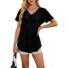 imageOFEEFAN Womens T Shirts V Neck Short Sleeve Casual Tops Loose Fit Basic Tees with Curved HemBlack
