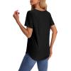imageOFEEFAN Womens T Shirts V Neck Short Sleeve Casual Tops Loose Fit Basic Tees with Curved HemBlack
