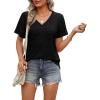 imageOFEEFAN Womens T Shirts V Neck Short Sleeve Casual Tops Loose Fit Basic Tees with Curved HemBlack