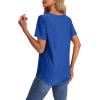 imageOFEEFAN Womens T Shirts V Neck Short Sleeve Casual Tops Loose Fit Basic Tees with Curved HemBlue
