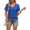imageOFEEFAN Womens T Shirts V Neck Short Sleeve Casual Tops Loose Fit Basic Tees with Curved HemBlue